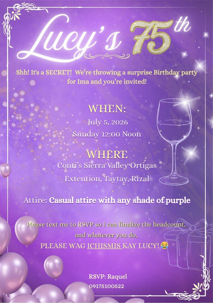 Lucy's 75th Birthday Surprise Party — digital invitation